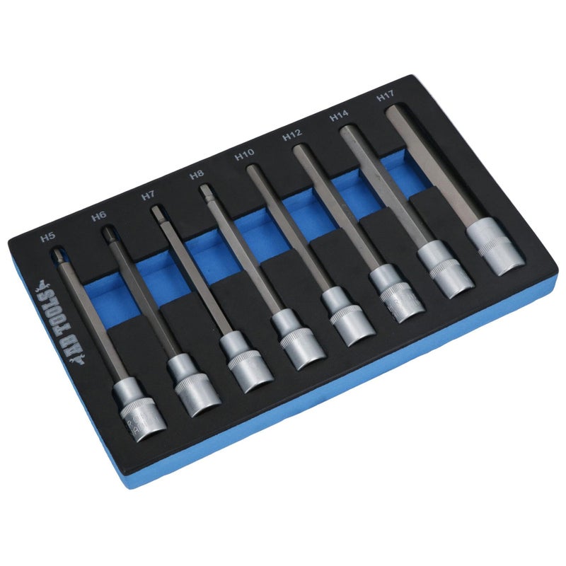 AB Tools 1/2" Drive Allen Hex Key Sockets Extra Long 140mm 5mm - 17mm 8pc Set - Image 2